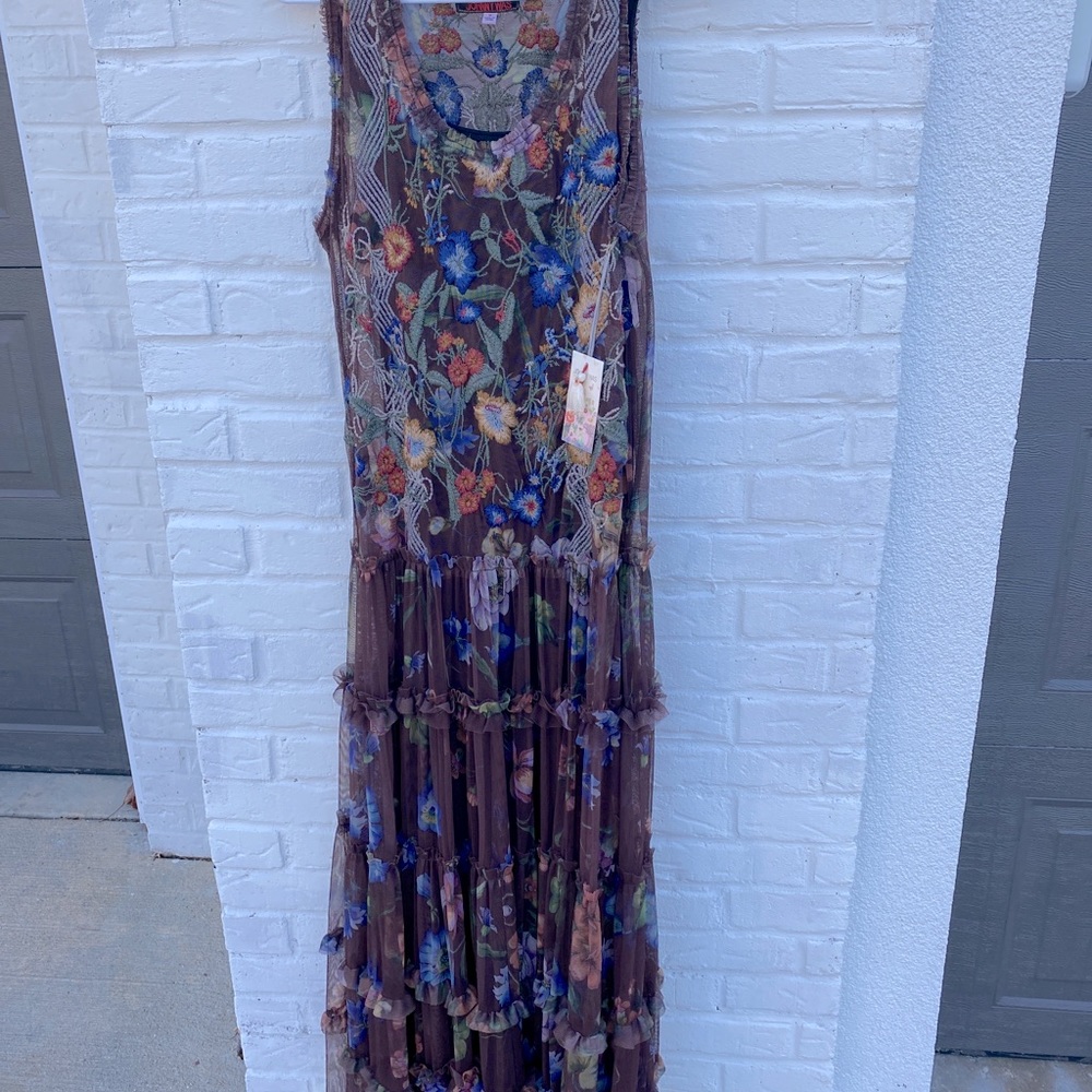 Johnny Was brown floral dress.